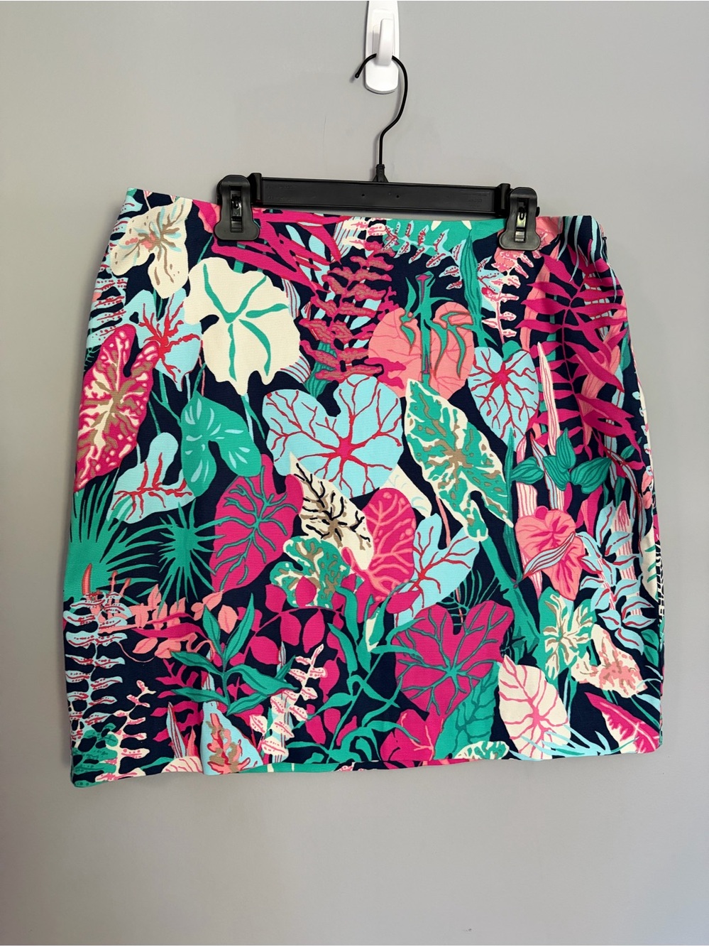 Talbots Tropical Floral Skirt Size 14P Pink Blue Colorful Coastal Cotton Blend